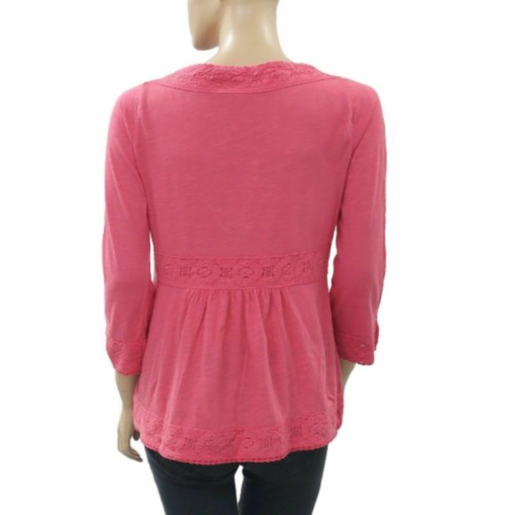 Odd Molly Anthropologie Step Over Blouse Top Floral Lace Pink - Picture 4 of 5